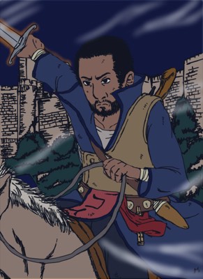 Illustration of Irijah riding into battle