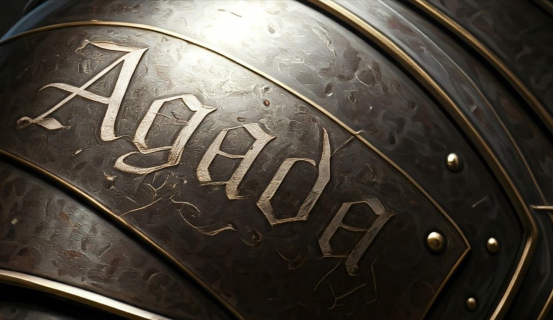 The Agada Publishings mark: the name Agada etched in blackletter across a knight's steel pauldron.